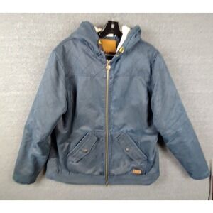 Outback Trading Womens Jacket XL Blue Oilskin Sherpa Lined Hooded‎ Work Coat